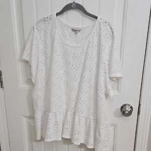 Nanette Lepore White Eyelet Short Sleeve Top
